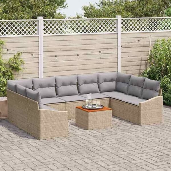 Maison Exclusive - 10 osan puutarhakalustesetti, beige polyrottinki