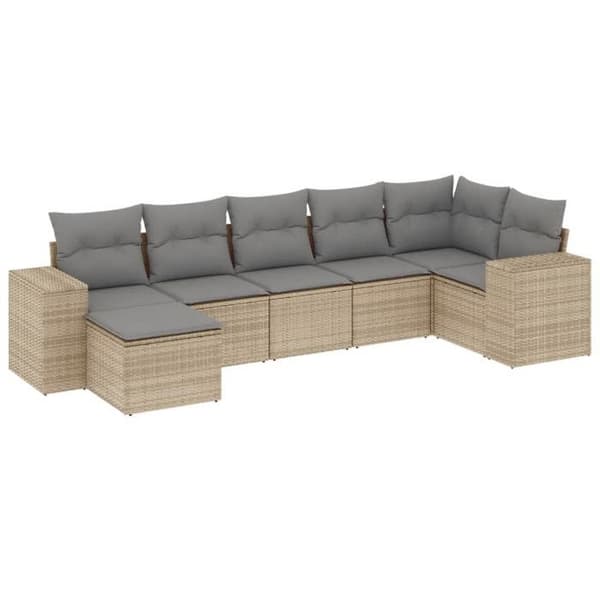 Maison Exclusive - Trädgårdsmöbler med kuddar 7 delar beige flätad resin