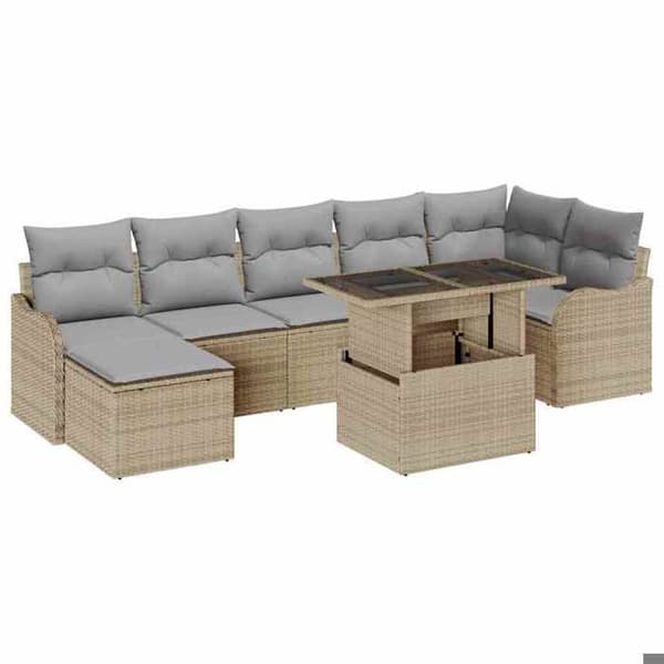 Maison Exclusive - 8 osan beige polyrottinkinen puutarhakalustesetti