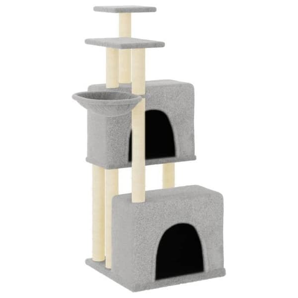 Kattetræ - Eksklusivt hus - 122 cm - Lys grå - Sisal stolper ljusgrått