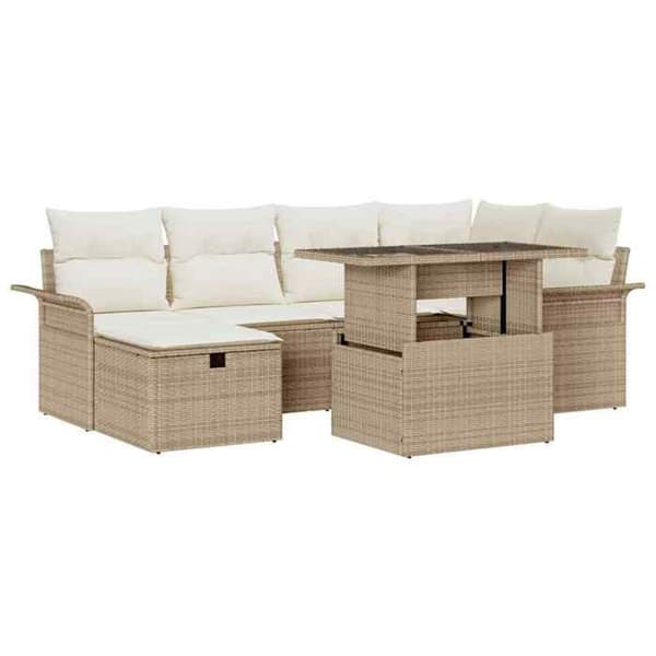 Maison Exclusive - 7 osan beige polyrottinkinen puutarhakalustesetti