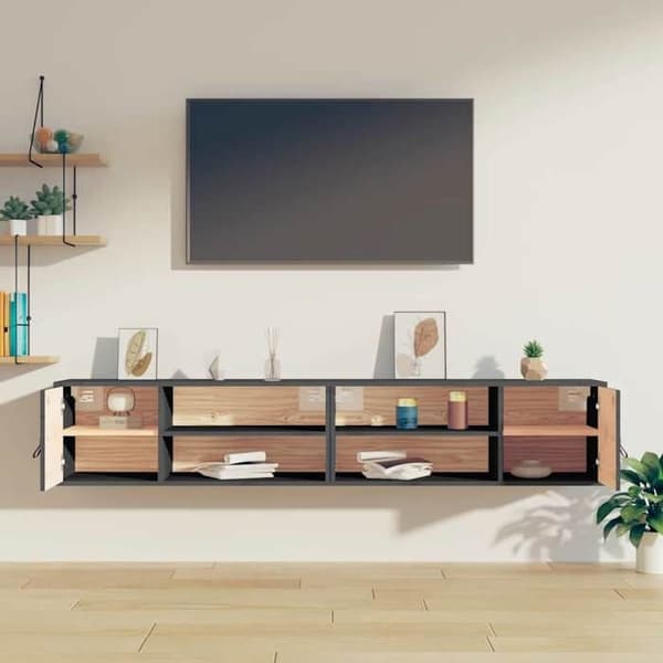 Maison Exclusive - Seinähyllyt 2 kpl Harmaa 80x30x30 cm Massiivipuu