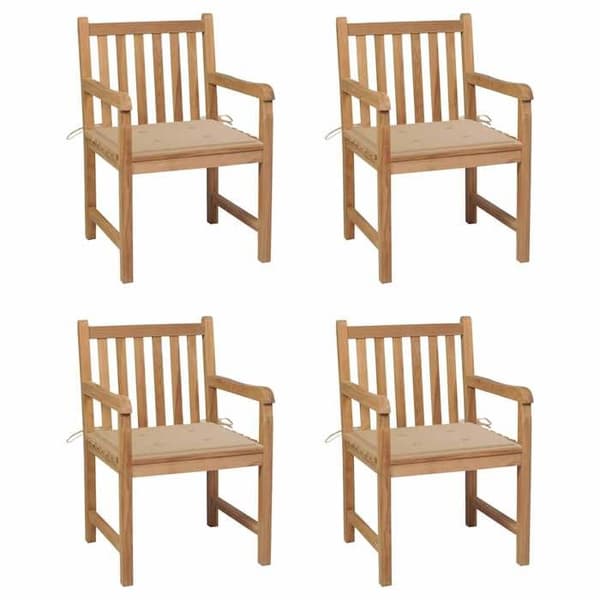 Maison Exclusive - Havestole sæt af 4 med beige puder, solid teaktræ Beige (kuddar)
