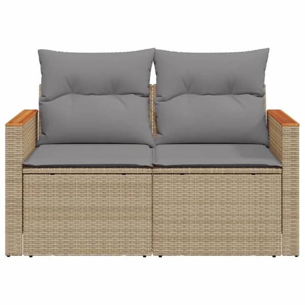 Maison Exclusive - Trädgårdsoffa med kuddar 2 platser beige flätad resin