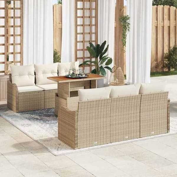 Maison Exclusive - 7 osan beige polyrottinkinen puutarhakalustesetti