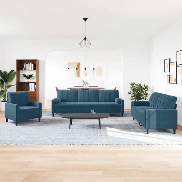 Maison Exclusive - Sæt af 3 sofaer med puder og blå velourpuder
