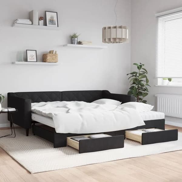 Maison Exclusive - Sengebænk med udtræk og skuffer sort 100x200 cm stof