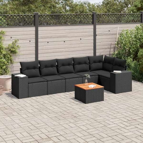 Maison Exclusive - Havegruppe 7 dele med sorte puder i flettet harv