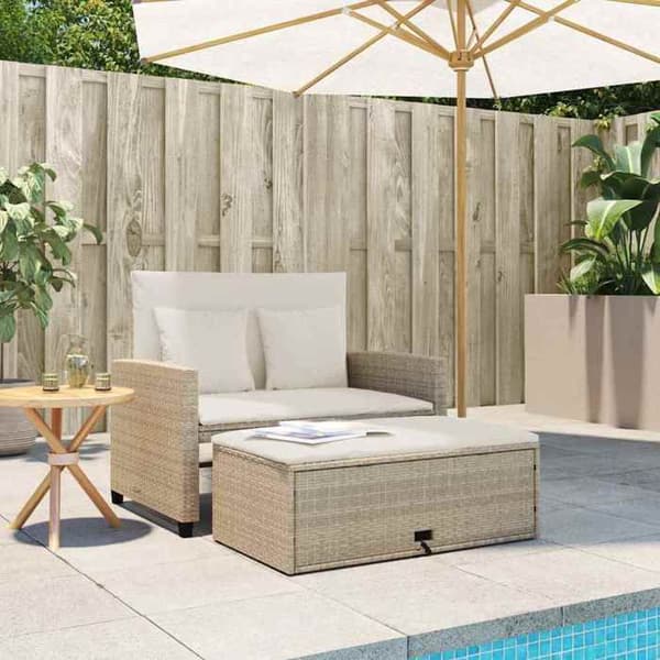 Maison Exclusive - Trädgårdsoffa med kuddar 2 platser beige flätad resin
