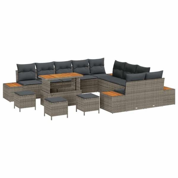 Trädgårdsoffmöbel - EXKLUSIVT HUS - 14 delar - Grå - Poly rattan & stål - Avtagbara kuddar Grå