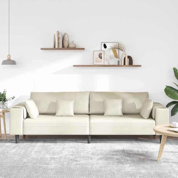 Soffa - EXKLUSIVT HUS - 250x77x76 cm - Krämfärgad sammet - Fjäderkudde - Solid plywood Grädde
