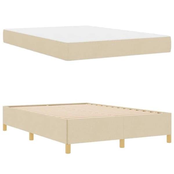 Sängram - EXKLUSIV HEM - Tygsängram - 140 x 190 cm - Kräm - Inbyggd förvaring Grädde
