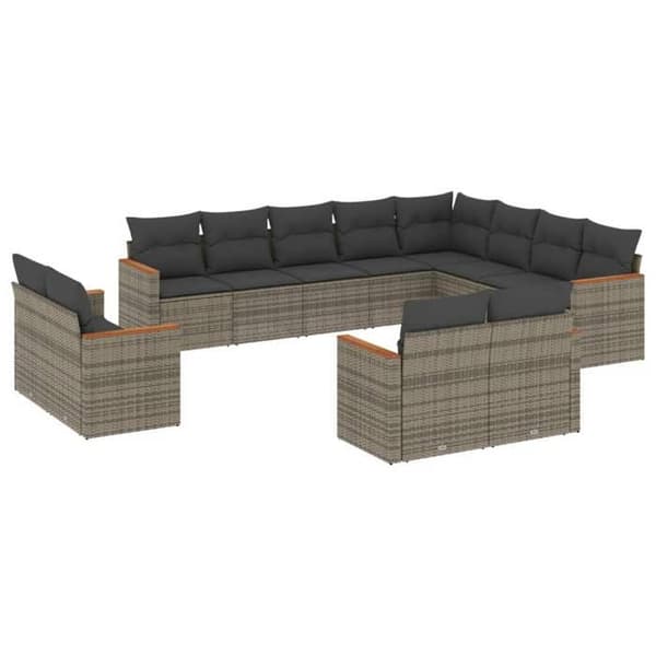 Maison Exclusive - Trädgårdsmöbler med kuddar 12 delar grå flätad resin