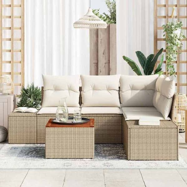 Maison Exclusive - 5 osan beige polyrottinkinen puutarhakalustesetti