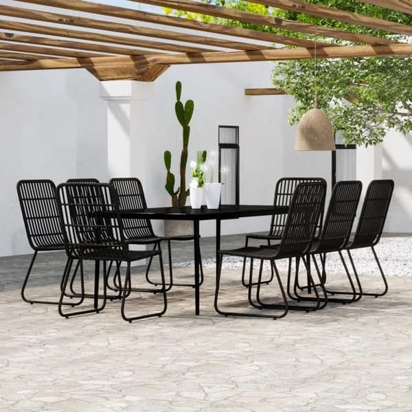 Havemøbel sæt - MAISON EXCLUSIVE - 9 dele - Sort - Stålramme - Glasplade Svart