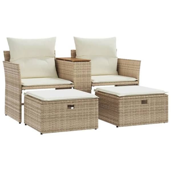 Maison Exclusive - 2-sits trädgårdssoffa med beige flätad resinpuffar