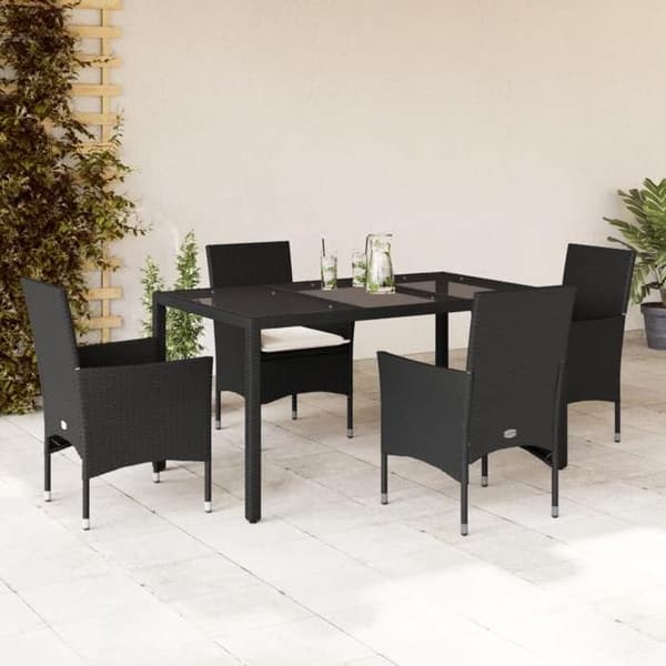 Maison Exclusive - Have spisebordssæt med puder 5 stk sort rattan glas