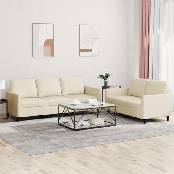 Maison Exclusive - Sæt af 2 sofaer med puder i cremefarvet kunstlæder