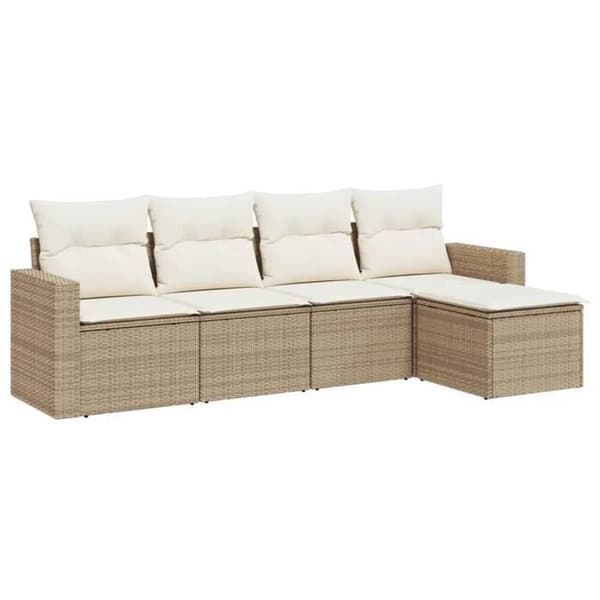 Maison Exclusive - Trädgårdsmöbler med kuddar 5 delar beige flätad resin