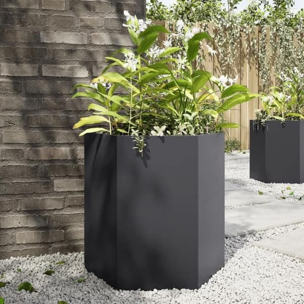 Höjdplanteringslåda - EXKLUSIVT HUS - Höjdmodell - Stål - Hexagonal - 46x40x45 cm (set om 2) Svart