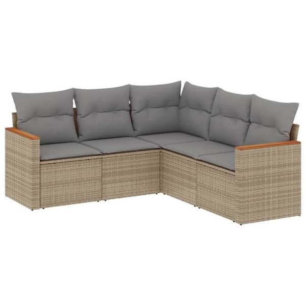 Maison Exclusive - Trädgårdsmöbler med kuddar 5 delar beige flätad resin