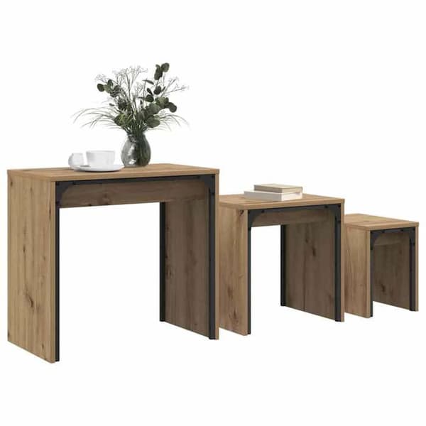 Soffbord - EXKLUSIVT HEM - Nestingbord - 3 delar - Brun trälook - Ingenjörsträ & stål