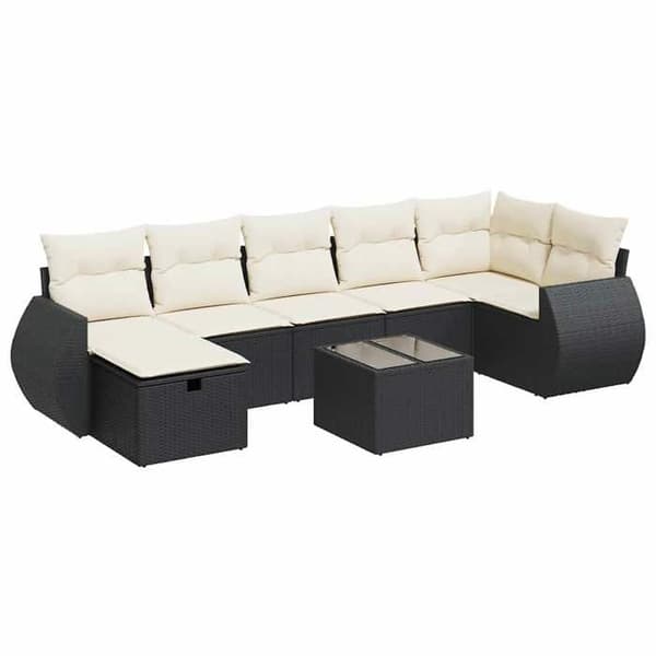Maison Exclusive - 8 dele havegruppe med sorte puder i flettet harv