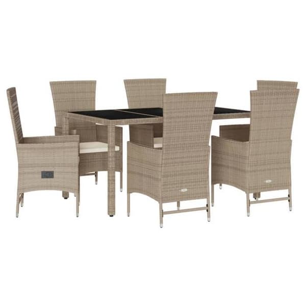 Maison Exclusive - Trädgårdsset med matbord och kuddar 7 delar beige polyrotting
