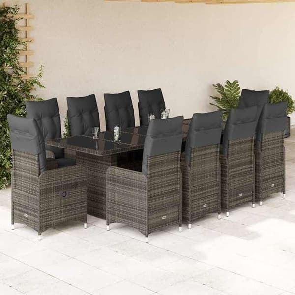 Maison Exclusive - Trädgårdsbistro-set 11 delar gråa kuddar poly rotting
