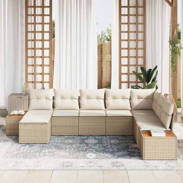 Maison Exclusive - 8 osan beige polyrottinkinen puutarhakalustesetti beige