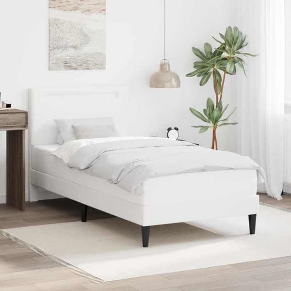 Maison Exclusive - Sängram med LED-banor Vit 90 x 200 cm Syntetläder