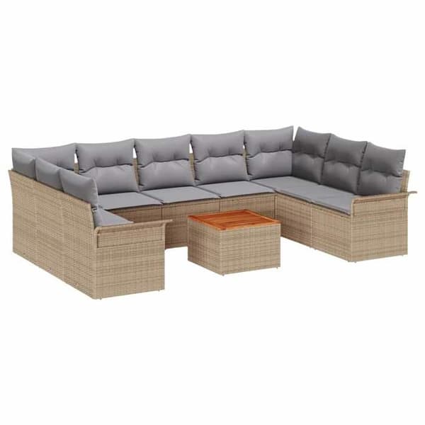 Maison Exclusive - 10 osan puutarhakalustesetti, beige polyrottinki