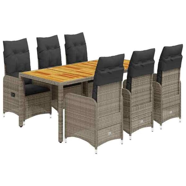 Maison Exclusive - Havebistro sæt 7 dele med grå puder i poly rattan Grå