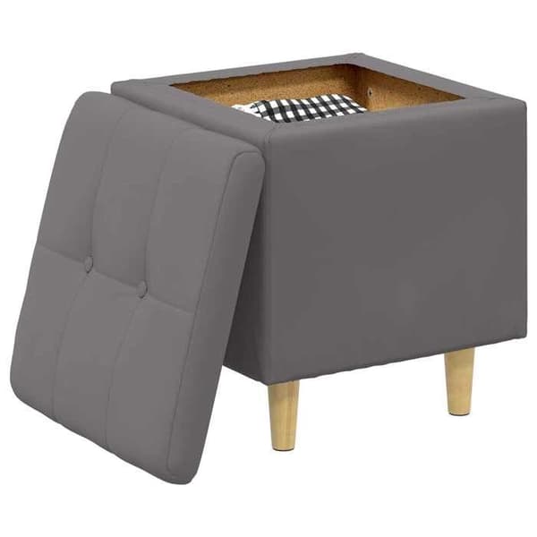 Förvaringspuff - EXKLUSIV HEM - 40x40x45 cm - Grå konstläder - Knapptad - Träben Grå