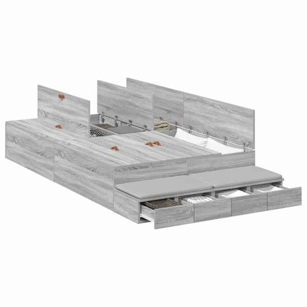 Maison Exclusive - Sängram med förvaring och låda Grå Sonoma 120 cm