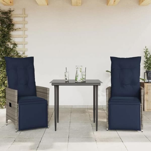 Trädgårdsstol - EXKLUSIV HEM - Justerbar - Set om 2 - Grå flätad resin - Justerbart ryggstöd & fotstöd Grå