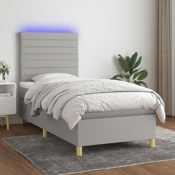 Maison Exclusive - Seng med lameller og madras samt LED Lys Grå 90x200cm
