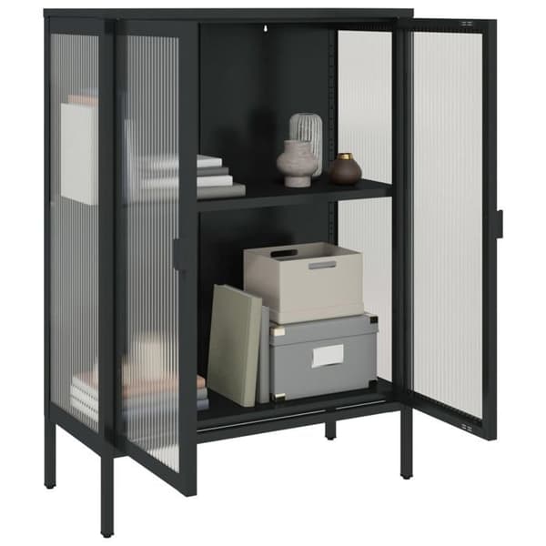 Buffet - EKSKLUSIVT HUS - Klassisk - Sort - Rillede glas - 75x35x105 cm Svart