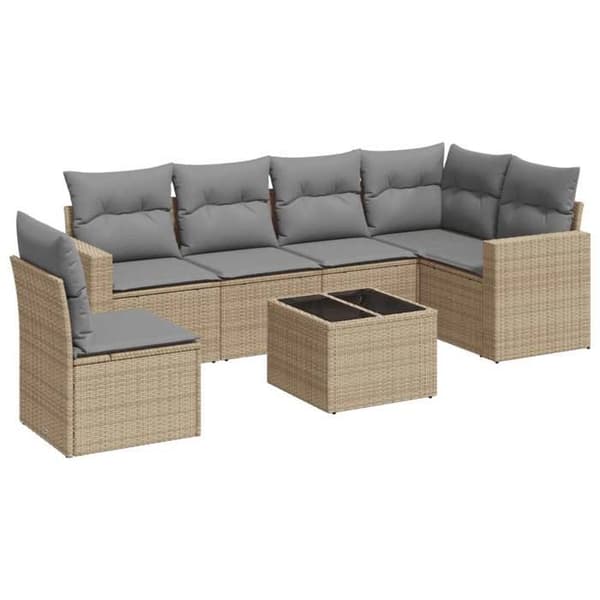 Maison Exclusive - Trädgårdsmöbler med kuddar 7 delar beige flätad resin