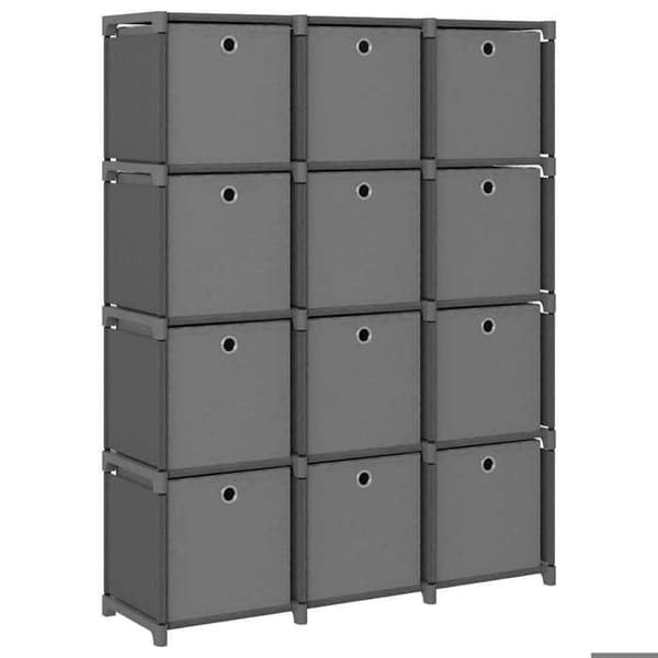 Maison Exclusive - Reol med 12 kuber og kasser Grå 103x30x141 cm Stof