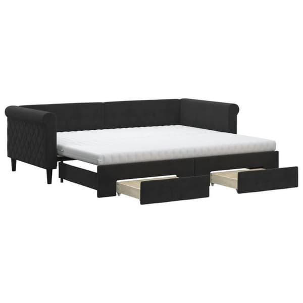 Maison Exclusive - Sengebænk med udtræk og skuffer sort 90x200 cm velour