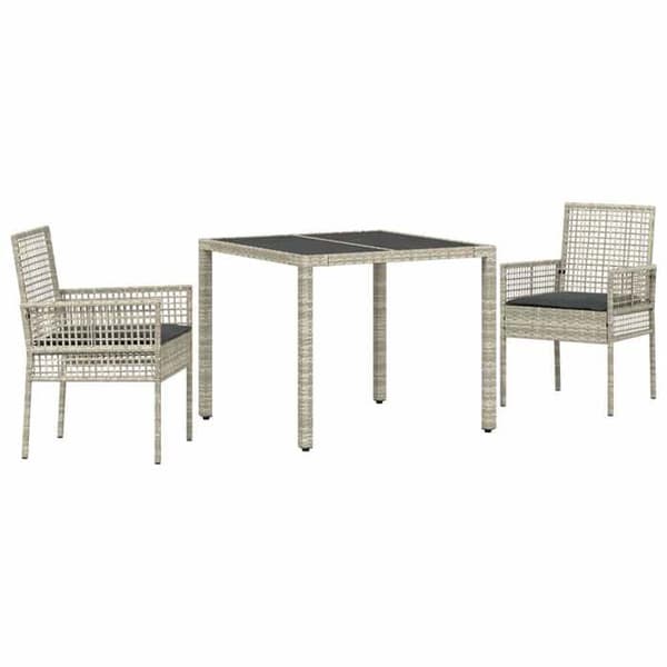 Ensemble bord och stolar - EXKLUSIV HEM - Modern - Ljusgrå - Poly rattan - Tempererat glas Ljusgrått
