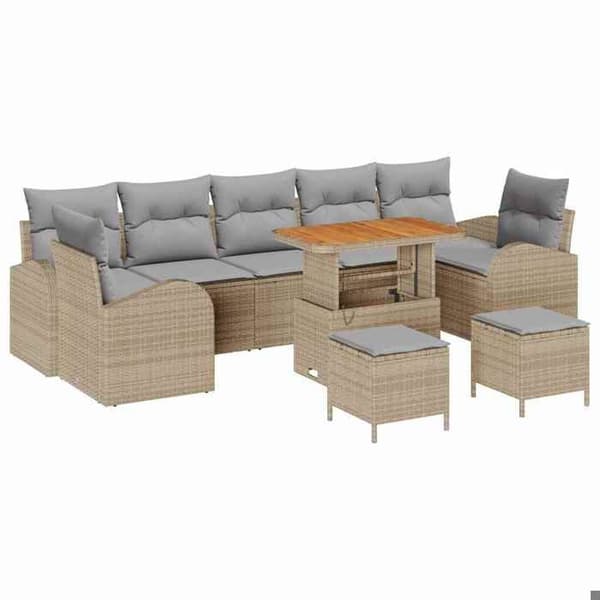Maison Exclusive - 10 osan puutarhakalustesetti, beige polyrottinki