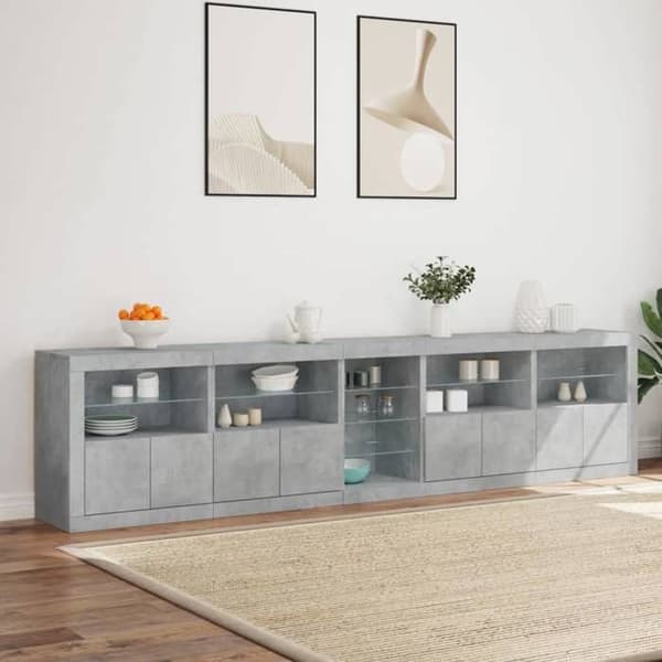 Maison Exclusive - Buffet med LED-lys grå beton 283x37x67 cm