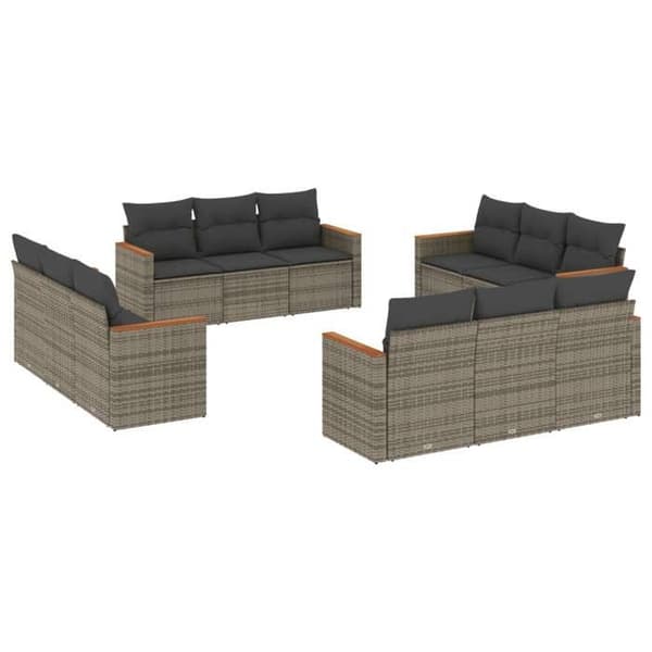 Maison Exclusive - Trädgårdsmöbler med kuddar 12 delar grå flätad resin