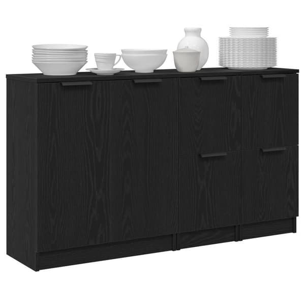 Buffet bas - EKSKLUSIVT HUS - Buffet 3 stk - Sort eg - 120 x 30 x 70 cm - Ingeniørtræ svart ek