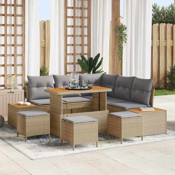 Maison Exclusive - 9-delars trädgårdsoff-set 8-sits Beige beige