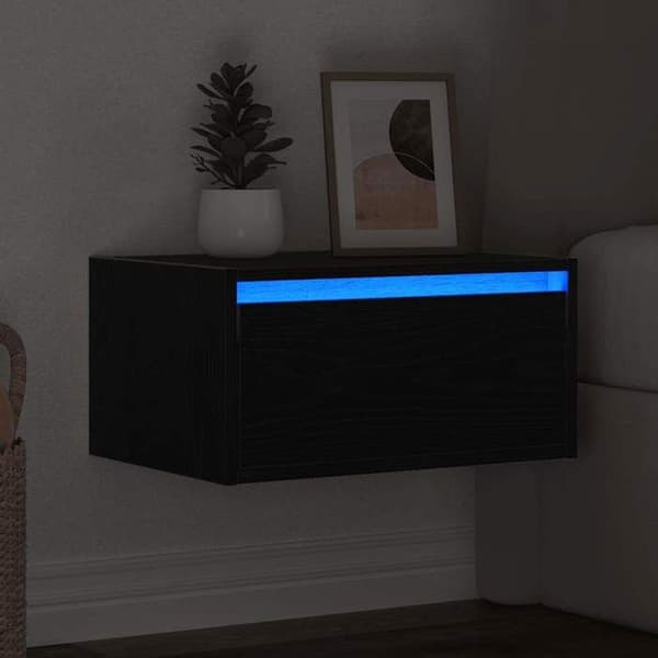 Maison Exclusive - Væghængt natbord med LED-lys i sort eg