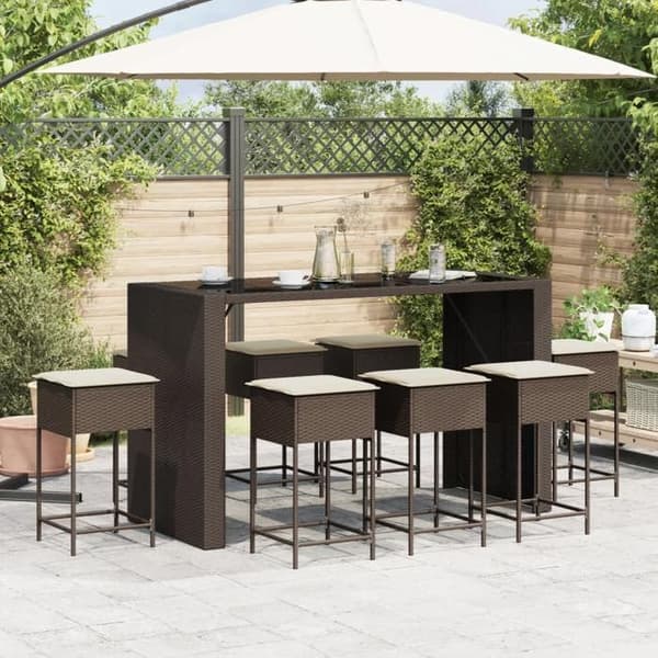 Maison Exclusive - 9-delt havebar sæt med brune puder i poly rattan