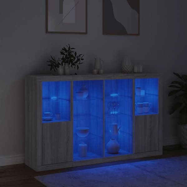 Maison Exclusive - Bufféer med LED-lampor 3 st sonoma grå ingenjörsträ
